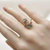 Oro Laminado Multi Stone Ring, Gold Filled Style Flower Design, with Multicolor Cubic Zirconia, Polished, Golden Finish, 01.196.0040