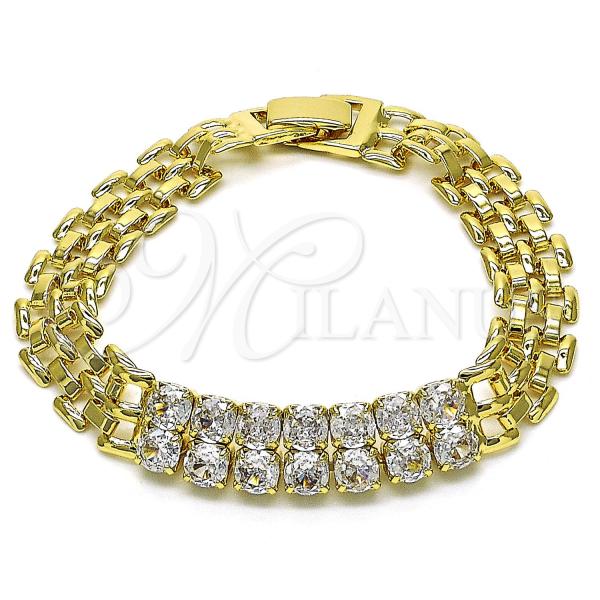 Oro Laminado Fancy Bracelet, Gold Filled Style Bismark Design, with White Cubic Zirconia, Polished, Golden Finish, 03.283.0376.07