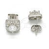 Sterling Silver Stud Earring, with White Cubic Zirconia and White Micro Pave, Polished, Rhodium Finish, 02.186.0027