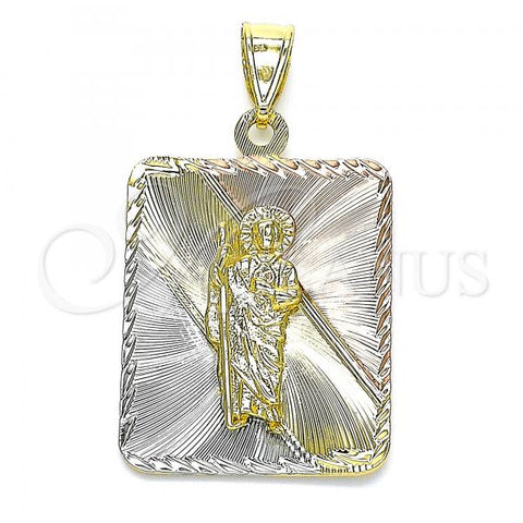 Oro Laminado Religious Pendant, Gold Filled Style San Judas Design, Diamond Cutting Finish, Tricolor, 05.253.0164