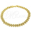 Oro Laminado Fancy Anklet, Gold Filled Style Leaf Design, Polished, Golden Finish, 03.210.0027.10