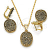 Oro Laminado Earring and Pendant Adult Set, Gold Filled Style Flower Design, with White Crystal, Polished, Golden Finish, 10.314.0007.1