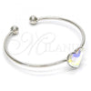 Rhodium Plated Individual Bangle, Heart Design, with Aurore Boreale Swarovski Crystals, Polished, Rhodium Finish, 07.239.0013.9 (02 MM Thickness, One size fits all)