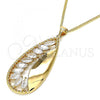 Oro Laminado Pendant Necklace, Gold Filled Style Teardrop Design, with White Cubic Zirconia and White Micro Pave, Polished, Golden Finish, 04.213.0181.20