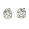 Sterling Silver Stud Earring, with White Cubic Zirconia and White Micro Pave, Polished, Rhodium Finish, 02.285.0017