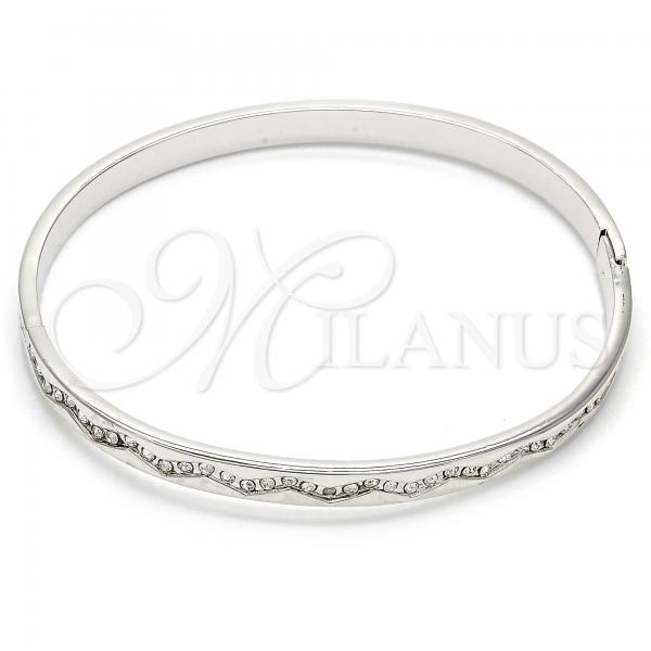 Rhodium Plated Individual Bangle, with White Crystal, Polished, Rhodium Finish, 07.161.0002.1.04 (05 MM Thickness, Size 5 - 2.50 Diameter)
