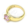 Oro Laminado Multi Stone Ring, Gold Filled Style with Pink Cubic Zirconia, Polished, Golden Finish, 01.284.0043.09