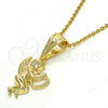 Oro Laminado Religious Pendant, Gold Filled Style Angel and Heart Design, Polished, Golden Finish, 05.120.0079
