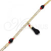 Oro Laminado Charm Anklet , Gold Filled Style Hand Design, with Black and Orange Red Crystal, Polished, Golden Finish, 03.63.1812.10