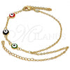 Oro Laminado Fancy Bracelet, Gold Filled Style Evil Eye and Rolo Design, Multicolor Enamel Finish, Golden Finish, 03.60.0144.1.08