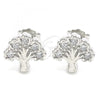 Sterling Silver Stud Earring, Tree Design, with White Cubic Zirconia, Polished, Rhodium Finish, 02.336.0122