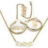 Oro Laminado Necklace, Bracelet and Earring, Gold Filled Style Polished, Tricolor, 06.63.0252.1