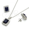 Sterling Silver Earring and Pendant Adult Set, with Sapphire Blue and White Cubic Zirconia, Polished, Rhodium Finish, 10.175.0061.3