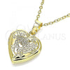 Oro Laminado Locket Pendant, Gold Filled Style Heart and Flower Design, Polished, Golden Finish, 05.117.0002