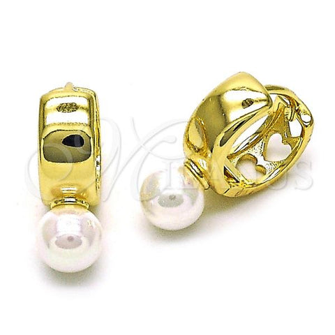 Oro Laminado Huggie Hoop, Gold Filled Style with Ivory Pearl, Polished, Golden Finish, 02.213.0576.14