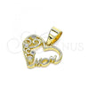 Oro Laminado Fancy Pendant, Gold Filled Style Mom and Heart Design, with White Cubic Zirconia, Polished, Golden Finish, 05.102.0022