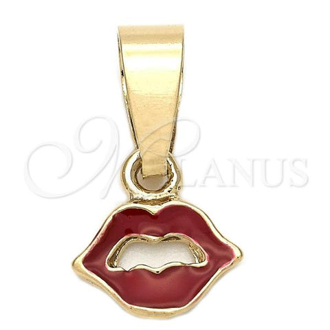 Oro Laminado Fancy Pendant, Gold Filled Style Heart Design, Red Enamel Finish, Golden Finish, 05.163.0079.1