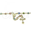 Oro Laminado Medium Rosary, Gold Filled Style Caridad del Cobre and Crucifix Design, with Multicolor Crystal, Polished, Golden Finish, 09.326.0004.18