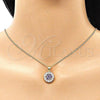 Oro Laminado Earring and Pendant Adult Set, Gold Filled Style with Amethyst and White Cubic Zirconia, Polished, Golden Finish, 10.344.0009.5
