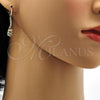 Oro Laminado Long Earring, Gold Filled Style with White Cubic Zirconia, Polished, Golden Finish, 02.205.0035