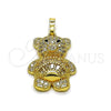 Oro Laminado Fancy Pendant, Gold Filled Style Teddy Bear and Baguette Design, with White Cubic Zirconia and White Micro Pave, Polished, Golden Finish, 05.284.0020
