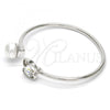Rhodium Plated Individual Bangle, Butterfly Design, with Crystal Swarovski Crystals and Ivory Pearl, Polished, Rhodium Finish, 07.239.0005.1 (03 MM Thickness, One size fits all)