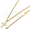 Oro Laminado Earring and Pendant Children Set, Gold Filled Style Cross Design, Diamond Cutting Finish, Golden Finish, 06.63.0183