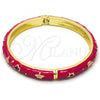 Oro Laminado Individual Bangle, Gold Filled Style Star and Moon Design, Dark Pink Enamel Finish, Golden Finish, 07.246.0005.2.05 (07 MM Thickness, Size 5 - 2.50 Diameter)