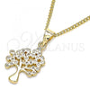 Oro Laminado Pendant Necklace, Gold Filled Style Tree Design, with White Micro Pave, Polished, Golden Finish, 04.156.0314.20