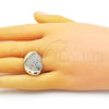 Oro Laminado Multi Stone Ring, Gold Filled Style Heart Design, with White Crystal, Polished, Golden Finish, 01.372.0004