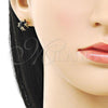 Oro Laminado Stud Earring, Gold Filled Style Ball Design, with Black Cubic Zirconia, Polished, Golden Finish, 02.342.0360