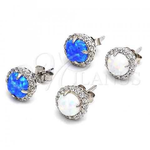 Sterling Silver Stud Earring, with Opal and Cubic Zirconia,, 02.186.0055