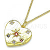 Oro Laminado Pendant Necklace, Gold Filled Style Heart Design, with Multicolor Cubic Zirconia, Polished, Golden Finish, 04.381.0008.20