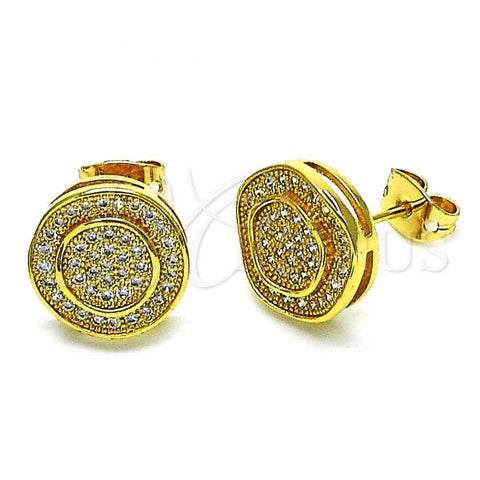 Oro Laminado Stud Earring, Gold Filled Style with White Micro Pave, Polished, Golden Finish, 02.342.0236
