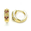 Oro Laminado Huggie Hoop, Gold Filled Style Heart Design, with Garnet Micro Pave, Polished, Golden Finish, 02.284.0035.1.12