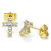 Oro Laminado Stud Earring, Gold Filled Style Cross Design, with White Cubic Zirconia, Polished, Golden Finish, 02.210.0444