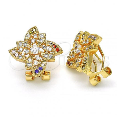 Oro Laminado Stud Earring, Gold Filled Style Flower Design, with Multicolor Cubic Zirconia, Polished, Golden Finish, 02.217.0087 *PROMO*