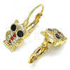 Oro Laminado Leverback Earring, Gold Filled Style Owl Design, with Garnet and White Micro Pave, Polished, Golden Finish, 02.210.0380.1