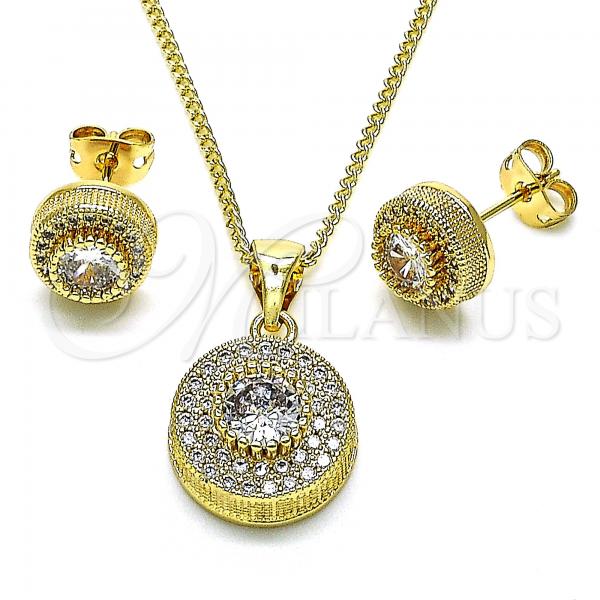 Oro Laminado Earring and Pendant Adult Set, Gold Filled Style Sun Design, with White Cubic Zirconia and White Micro Pave, Polished, Golden Finish, 10.342.0095