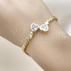 Oro Laminado Fancy Bracelet, Gold Filled Style Heart and Twist Design, with White Cubic Zirconia, Polished, Golden Finish, 03.213.0366.07