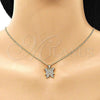 Oro Laminado Earring and Pendant Adult Set, Gold Filled Style Butterfly Design, with White Micro Pave, Polished, Golden Finish, 10.156.0454