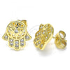 Oro Laminado Stud Earring, Gold Filled Style Hand of God Design, with White Micro Pave, Polished, Golden Finish, 02.210.0421