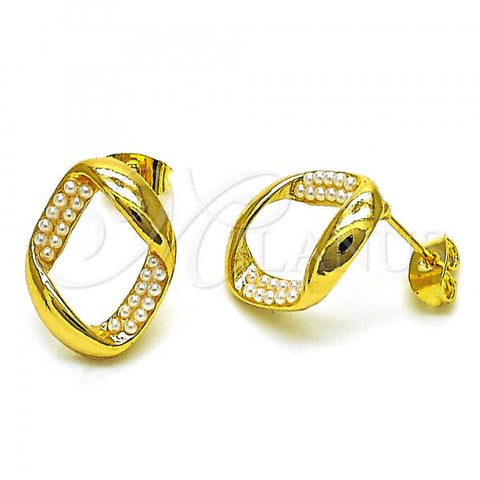 Oro Laminado Stud Earring, Gold Filled Style with Ivory Pearl, Polished, Golden Finish, 02.379.0062