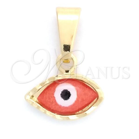 Oro Laminado Fancy Pendant, Gold Filled Style Evil Eye Design, Red Enamel Finish, Golden Finish, 05.32.0088.2