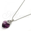 Rhodium Plated Pendant Necklace, Heart Design, with Amethyst Swarovski Crystals and White Micro Pave, Polished, Rhodium Finish, 04.239.0004.1.16