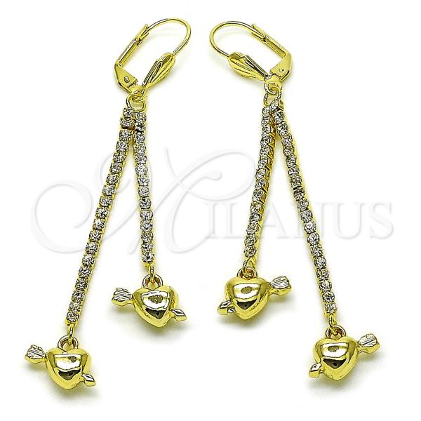 Oro Laminado Long Earring, Gold Filled Style Heart Design, with  Cubic Zirconia, Golden Finish, 5.098.010