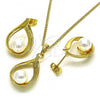 Oro Laminado Earring and Pendant Adult Set, Gold Filled Style Teardrop Design, with Ivory Pearl, Polished, Golden Finish, 10.379.0038