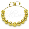 Oro Laminado Adjustable Bolo Bracelet, Gold Filled Style Ball and Box Design, Polished, Golden Finish, 03.417.0008.11