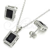 Sterling Silver Earring and Pendant Adult Set, with Black Cubic Zirconia and White Crystal, Polished, Rhodium Finish, 10.175.0080.4