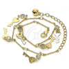 Oro Laminado Charm Anklet , Gold Filled Style key and Rattle Charm Design, with White Crystal, Polished, Golden Finish, 03.213.0092.10